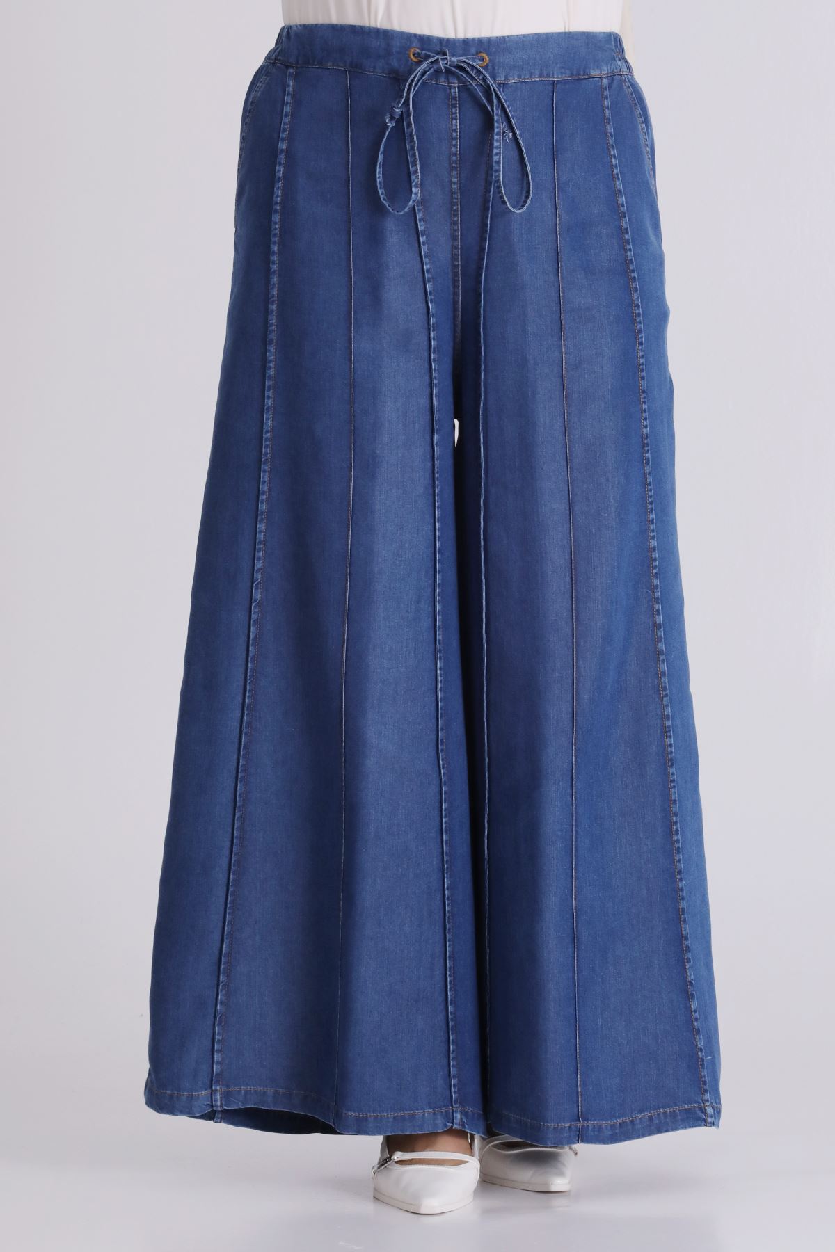 Büyük Beden Tesettür Tensel Pantolon 10510 Koyu Mavi