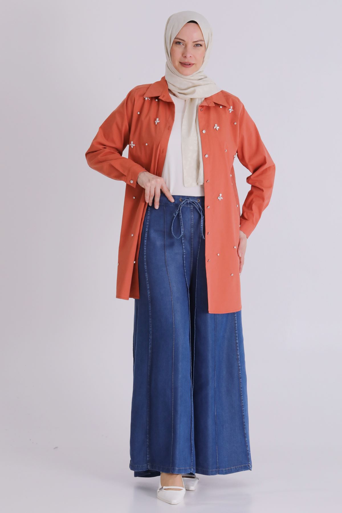 Büyük Beden Tesettür Tensel Pantolon 10510 Koyu Mavi