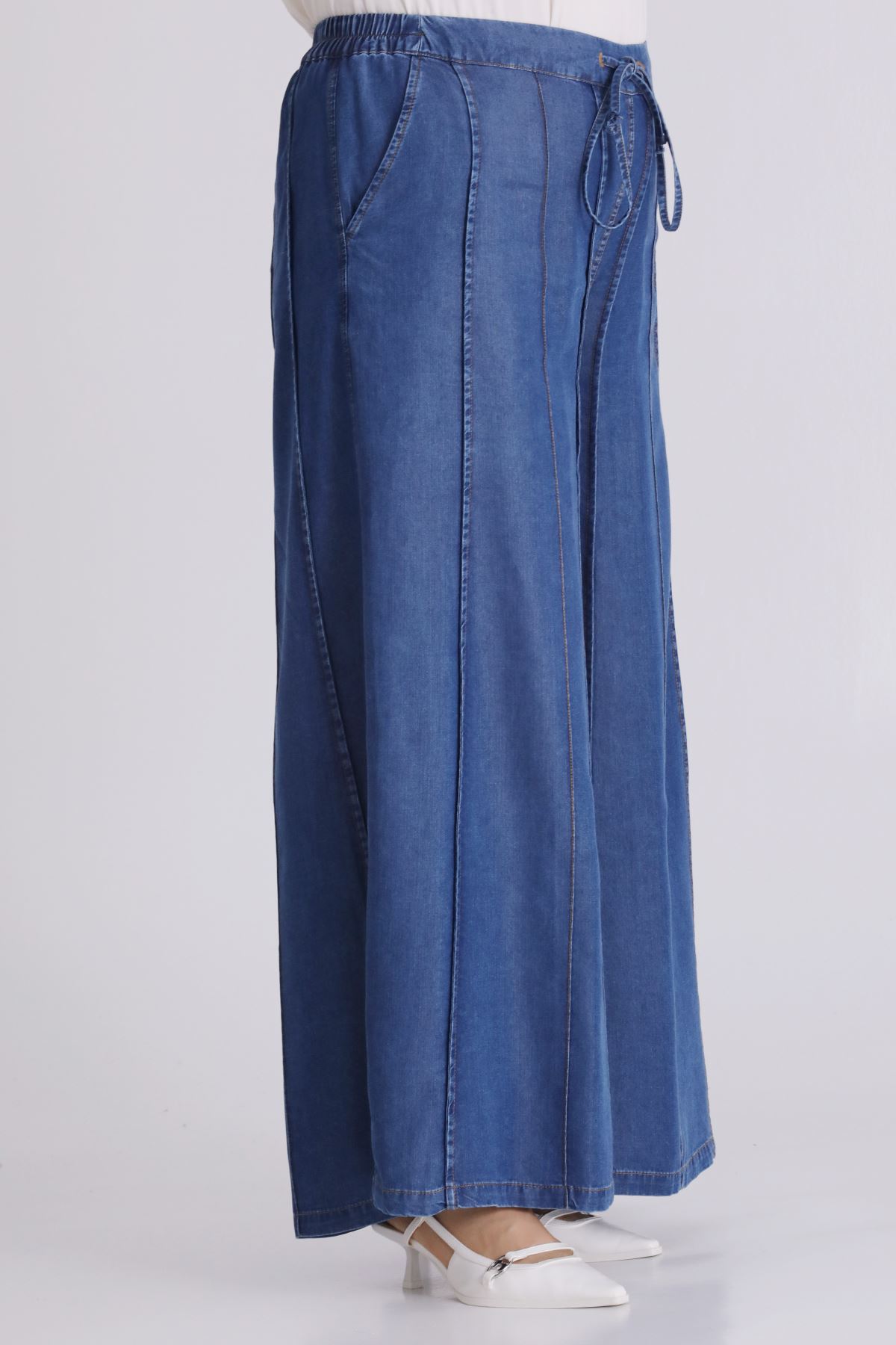 Büyük Beden Tesettür Tensel Pantolon 10510 Koyu Mavi