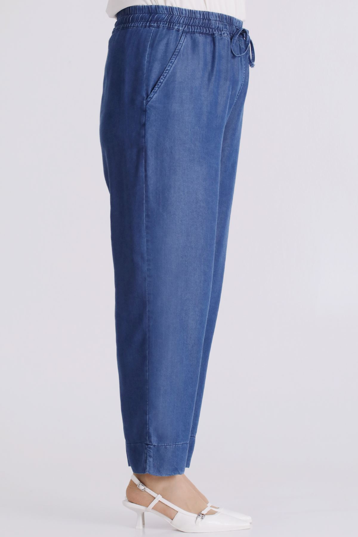 Büyük Beden Tesettür Tensel Pantolon 10509 Koyu Mavi