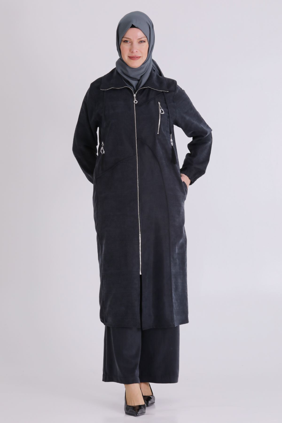 Büyük Beden Tesettür Pantolonlu Takım 35150 Siyah