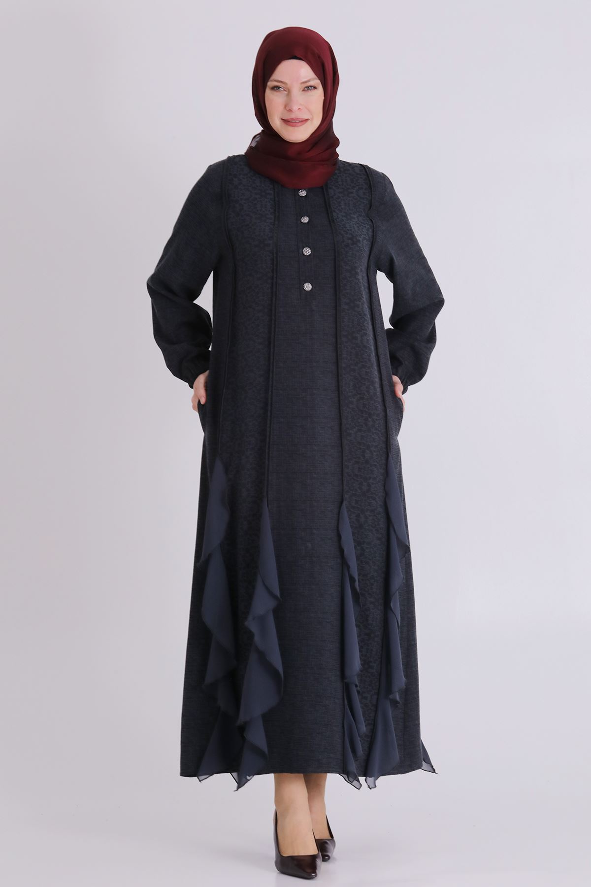 Büyük Beden Tesettür Elbise 75010 Siyah