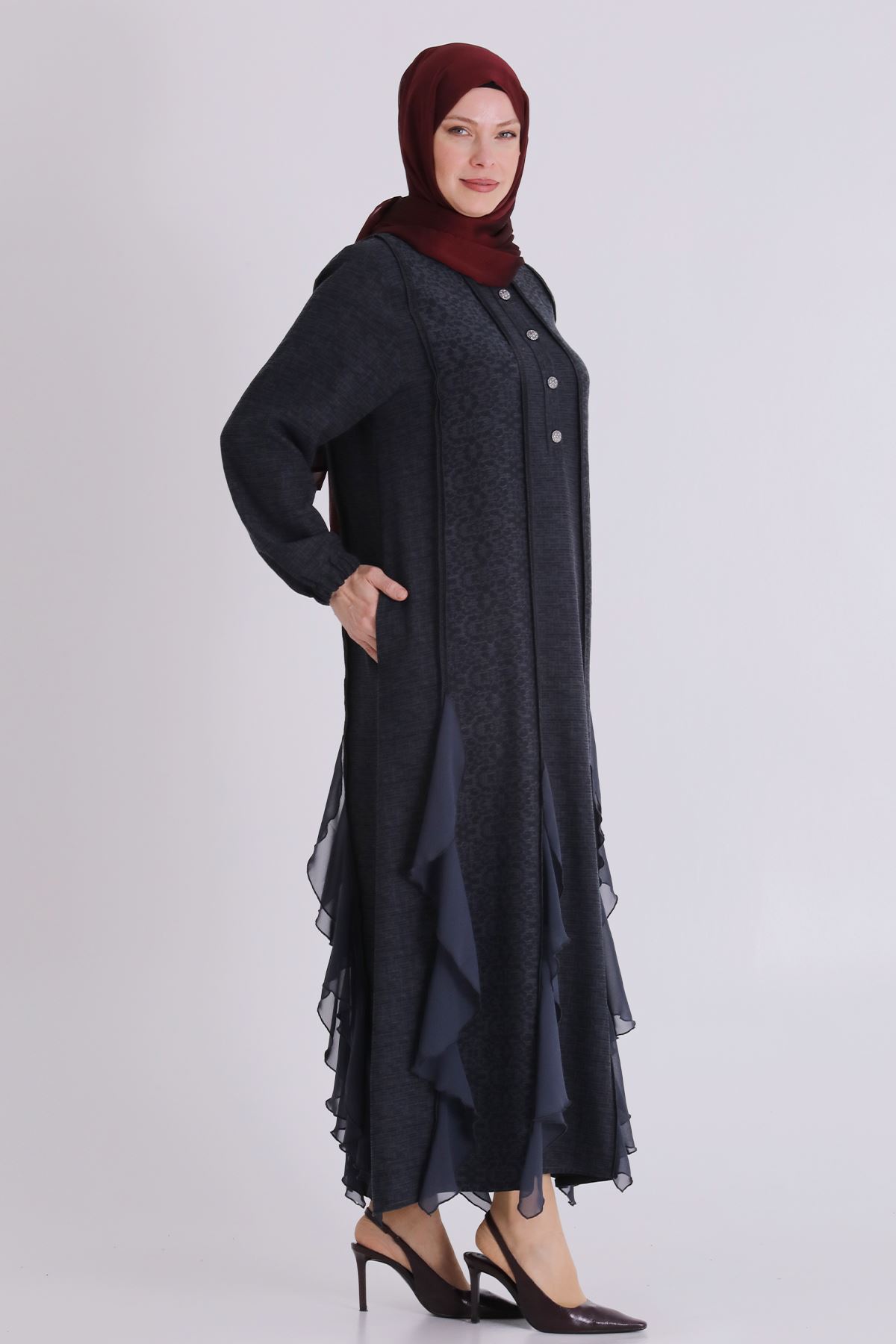 Büyük Beden Tesettür Elbise 75010 Siyah
