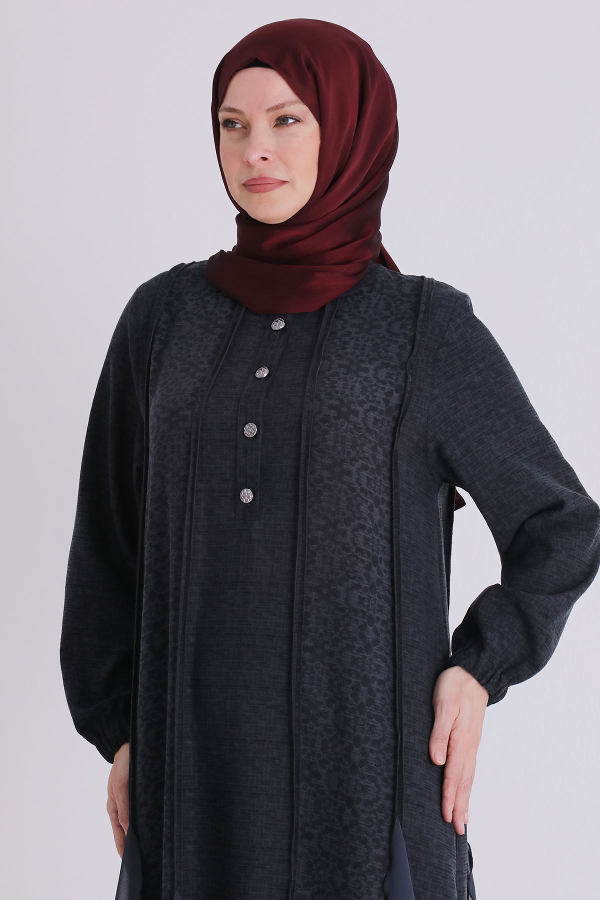 Büyük Beden Tesettür Elbise 75010 Siyah