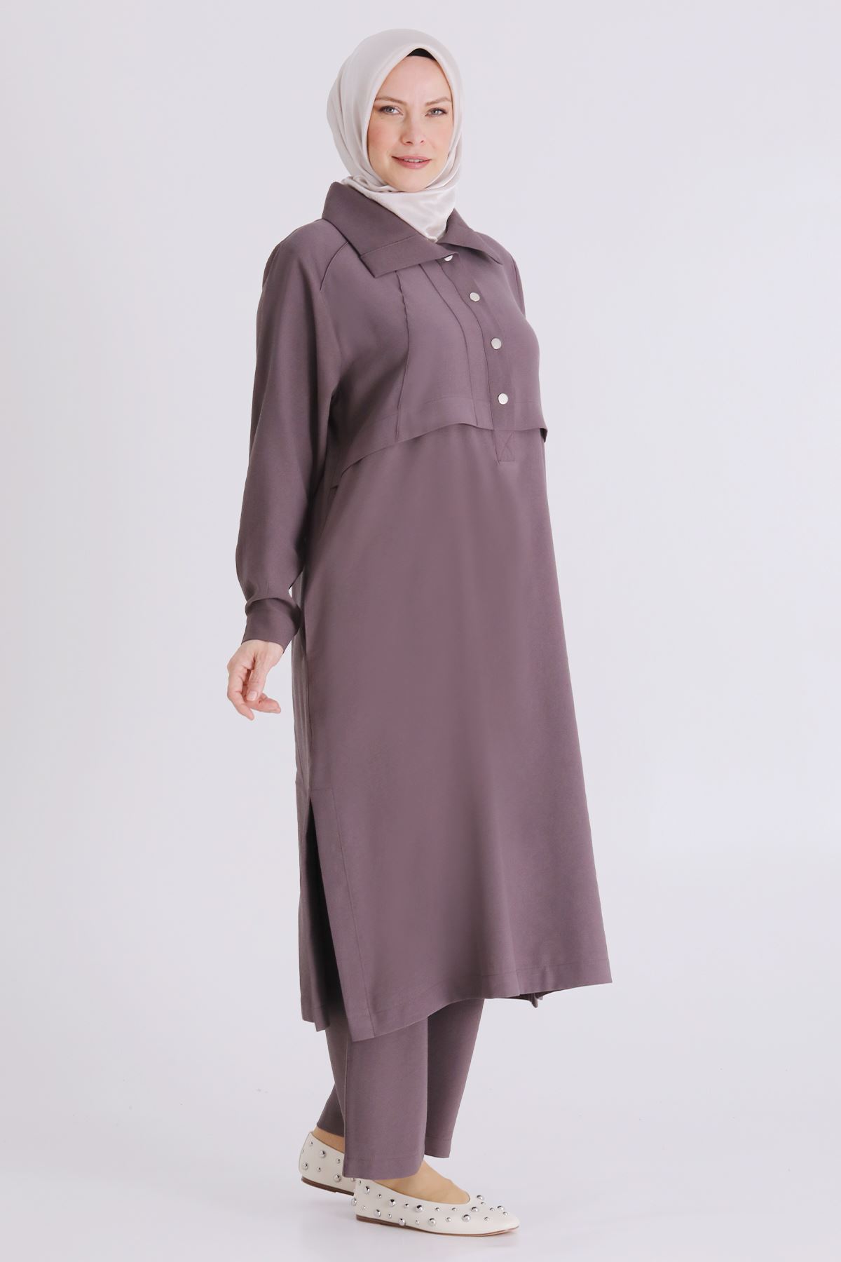 Büyük Beden Tesettür Pantolonlu Takım 3560 Kakao