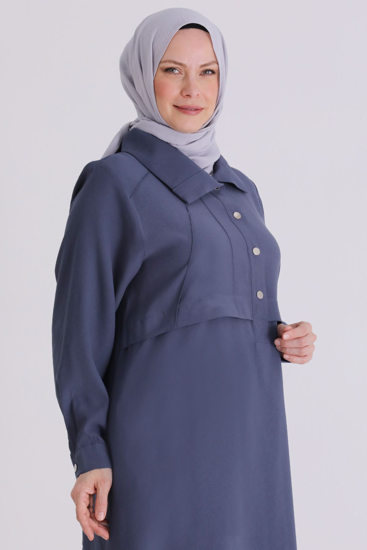 Büyük Beden Tesettür Pantolonlu Takım 3560 Duman Mavi