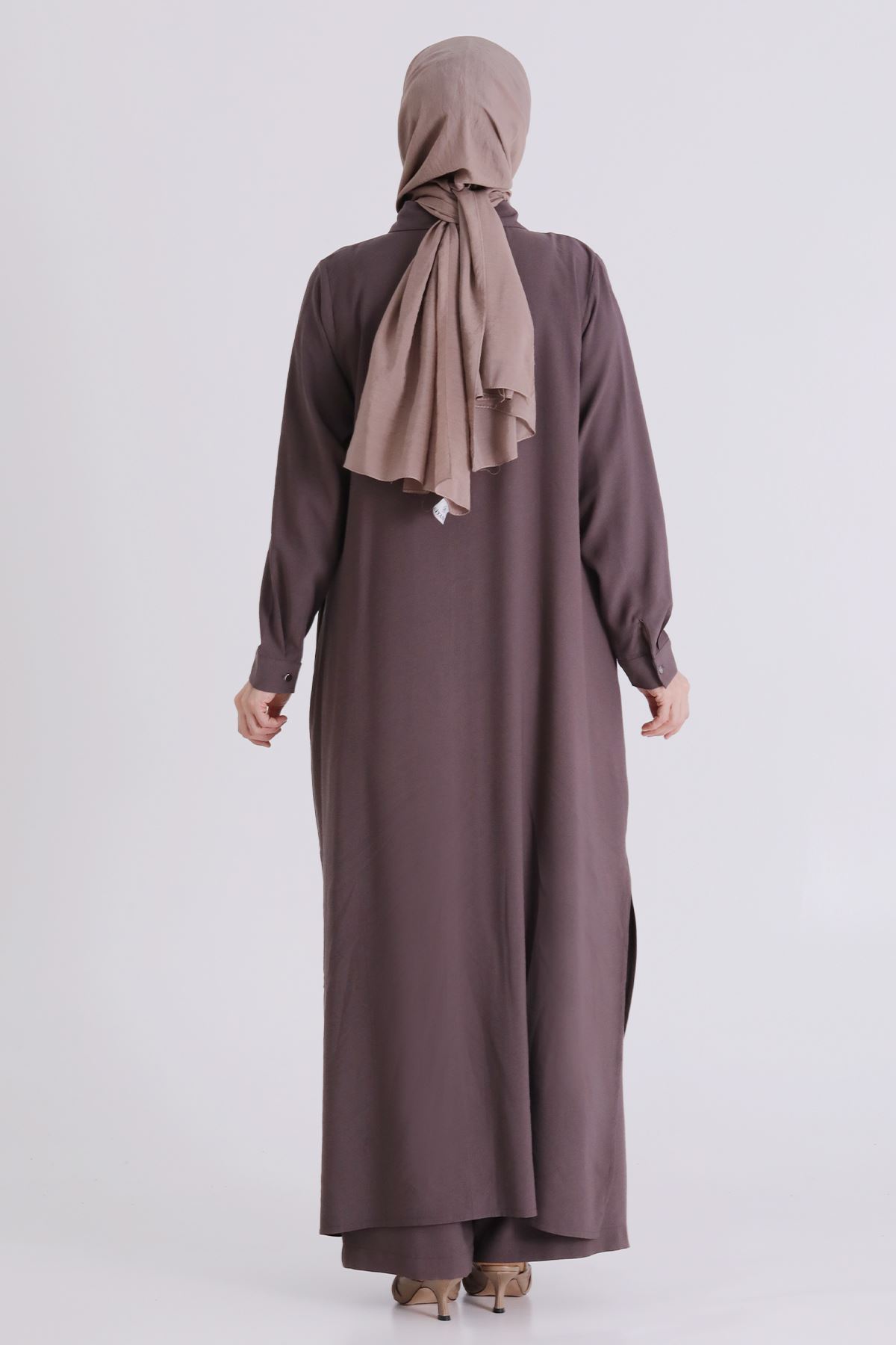 Büyük Beden Tesettür Pantolonlu Takım 3561 Kakao