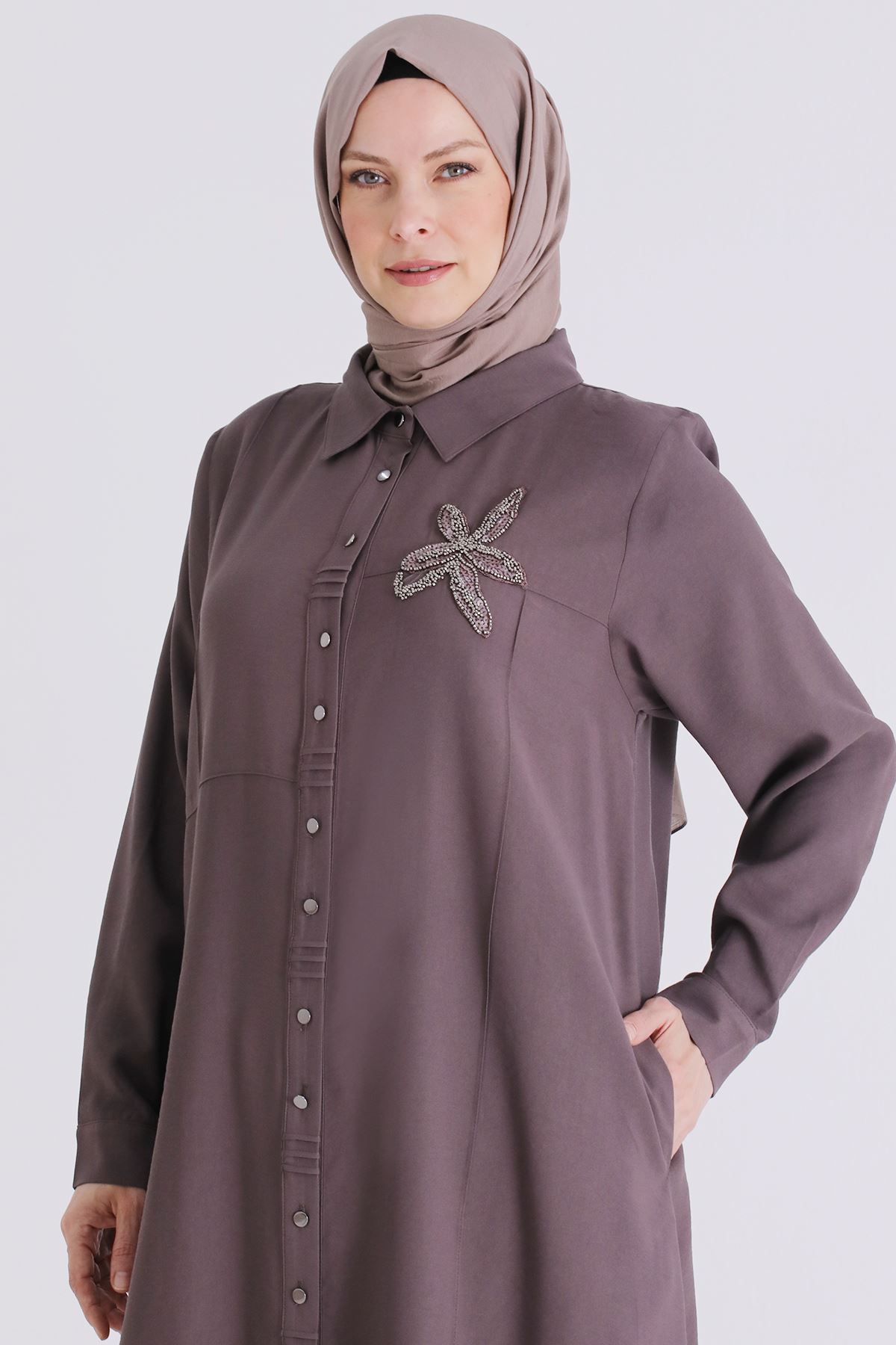 Büyük Beden Tesettür Pantolonlu Takım 3561 Kakao