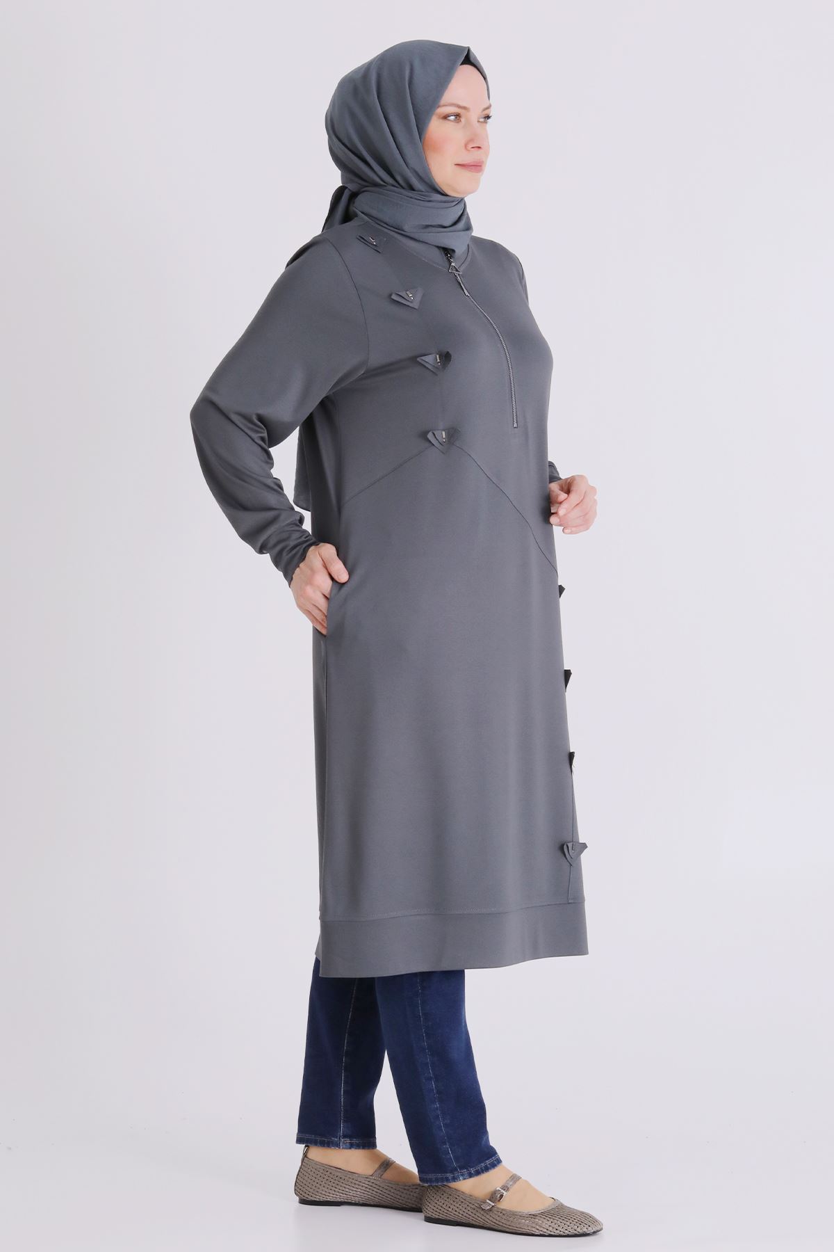Büyük Beden Tesettür Tunik 2072 Kül Rengi