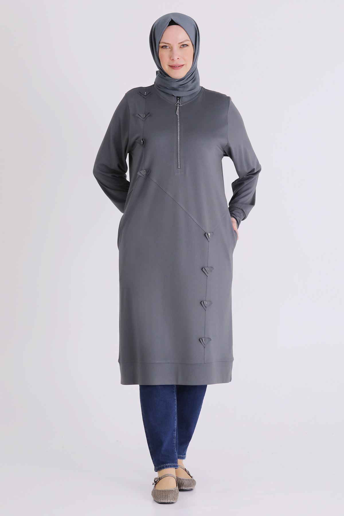 Büyük Beden Tesettür Tunik 2072 Kül Rengi
