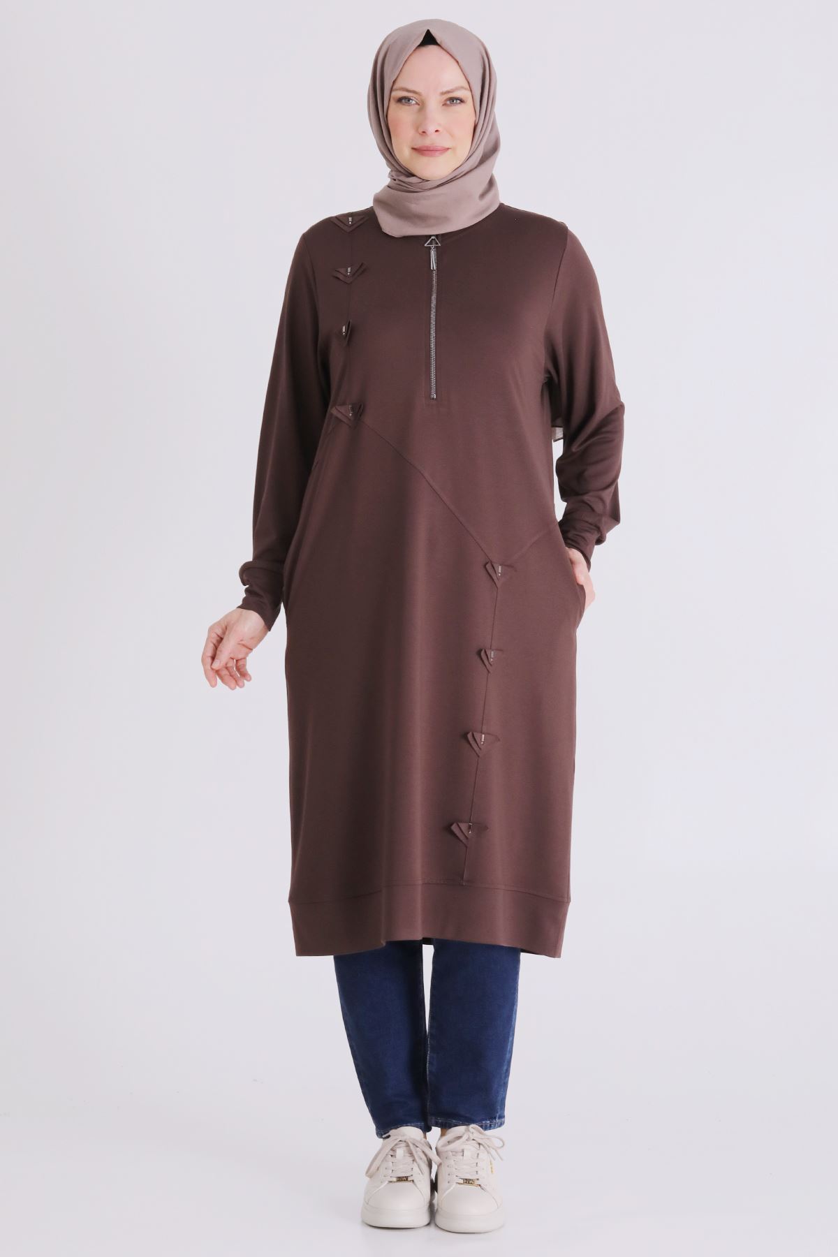 Büyük Beden Tesettür Tunik 2072 Kahve