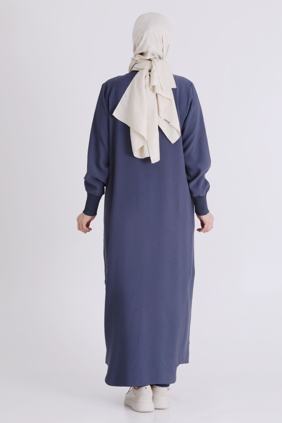 Büyük Beden Tesettür Ferace 2829 Duman Mavi