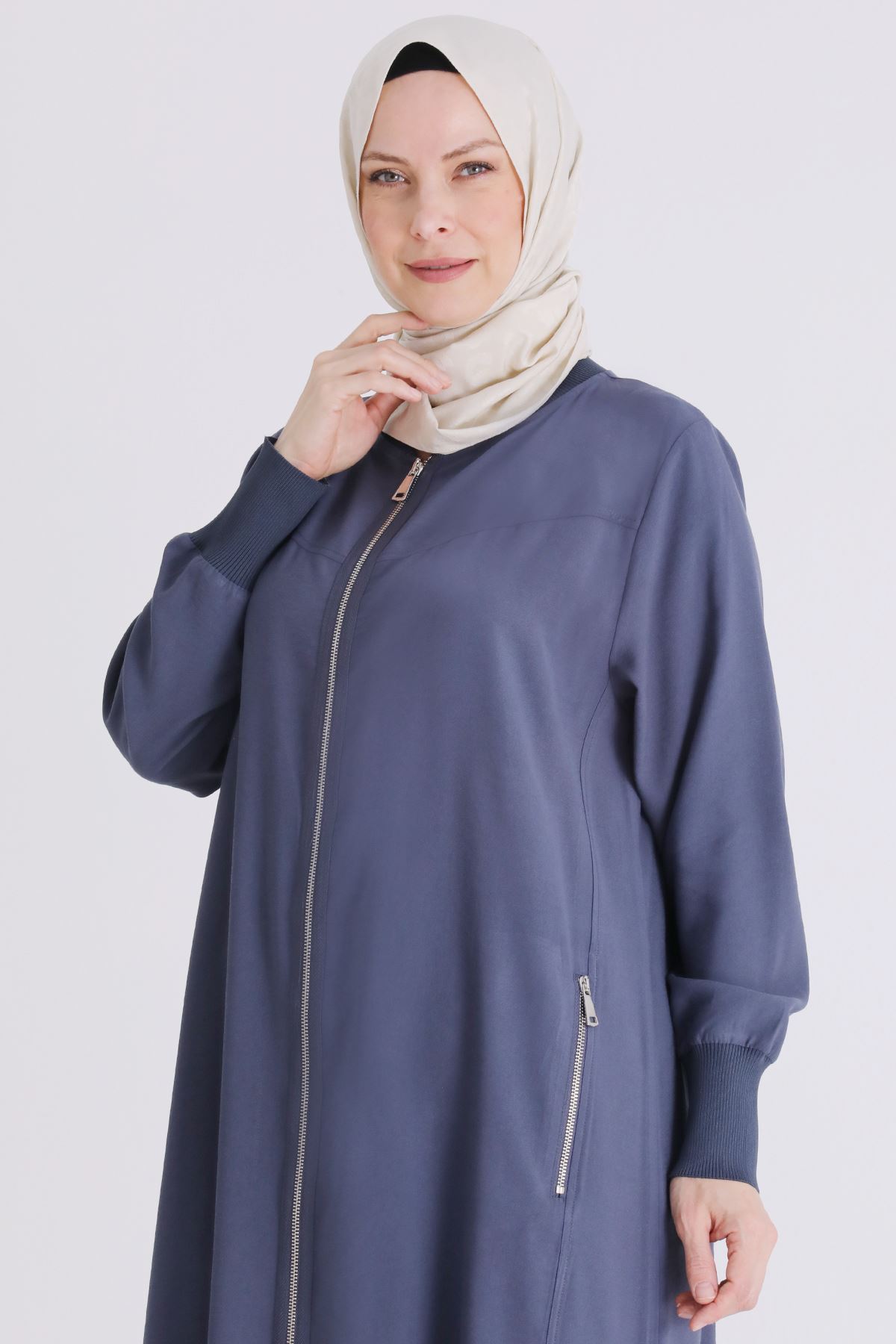 Büyük Beden Tesettür Ferace 2829 Duman Mavi