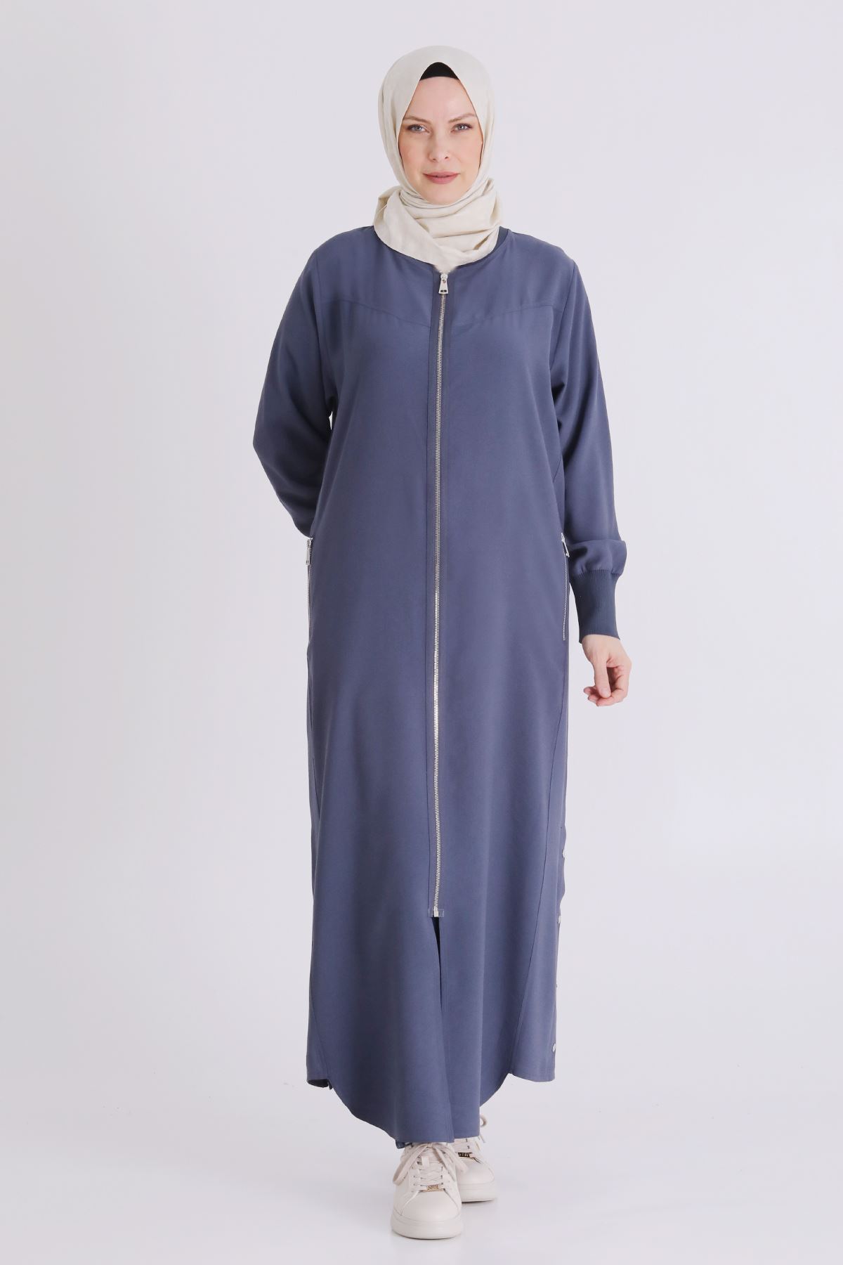 Büyük Beden Tesettür Ferace 2829 Duman Mavi