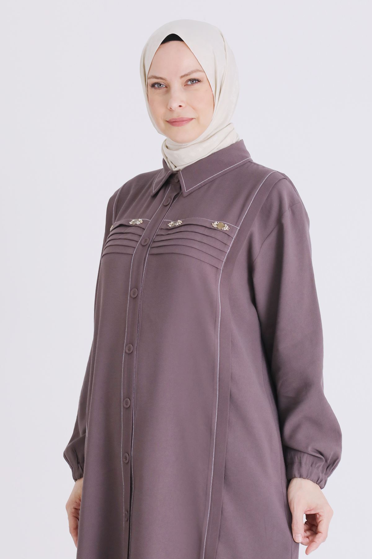 Büyük Beden Tesettür Pantolonlu Takım 3559 Kakao