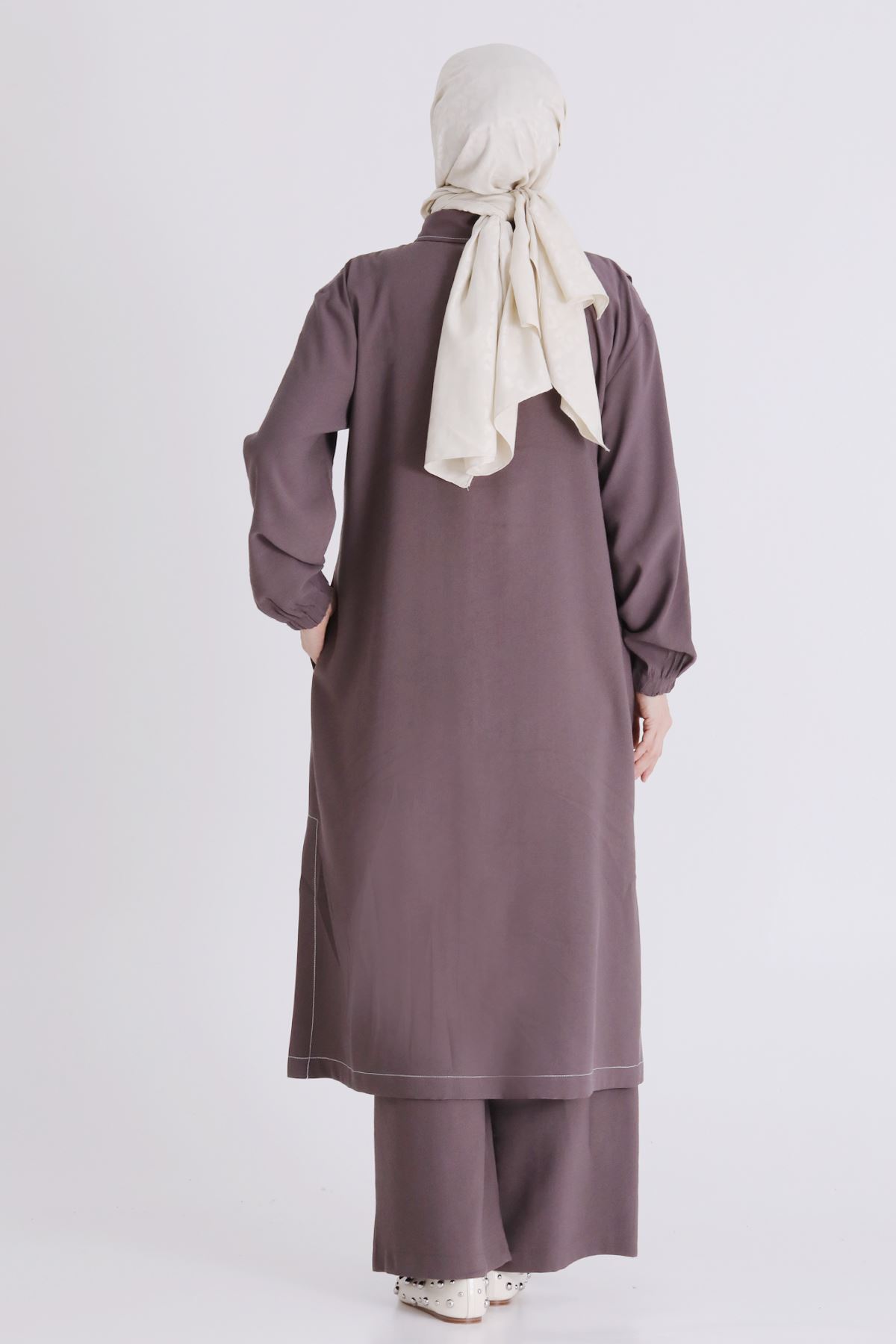 Büyük Beden Tesettür Pantolonlu Takım 3559 Kakao