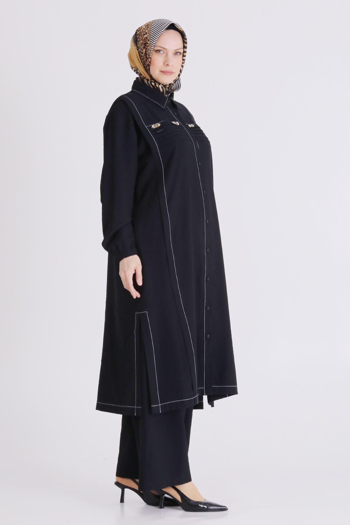 Büyük Beden Tesettür Pantolonlu Takım 3559 Siyah