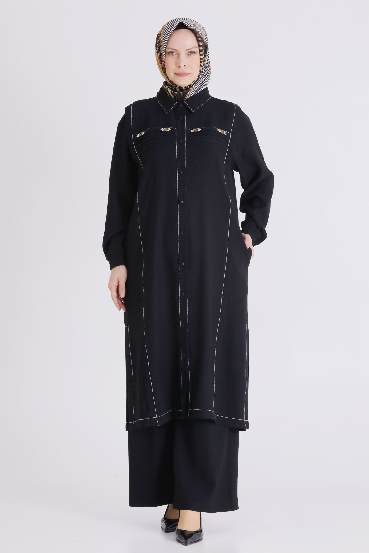 Büyük Beden Tesettür Pantolonlu Takım 3559 Siyah