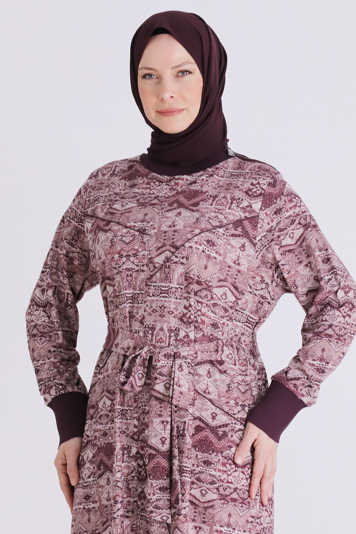 Büyük Beden Tesettür Elbise 7529 Vişne