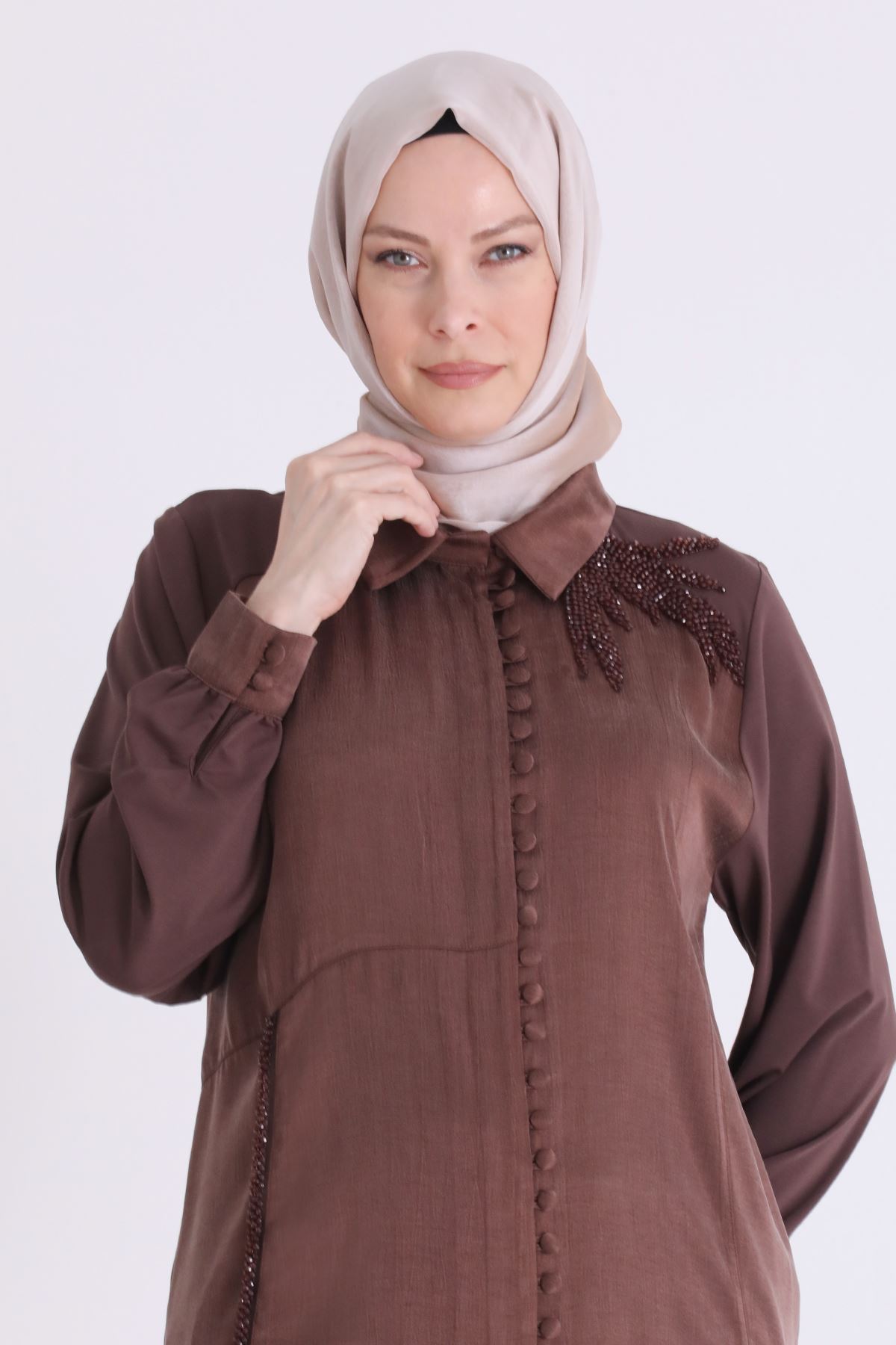 Büyük Beden Tesettür Tunik 23042 Kahve