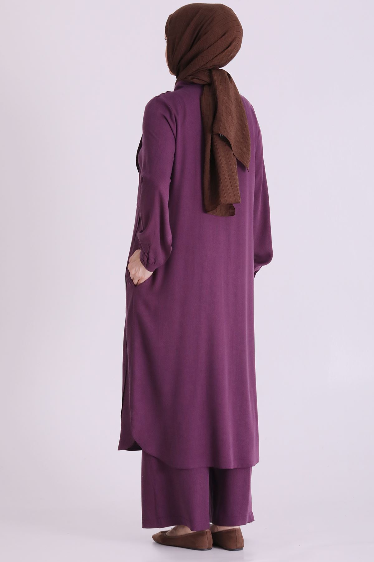 Büyük Beden Tesettür Pantolonlu Takım 3567 Vişne