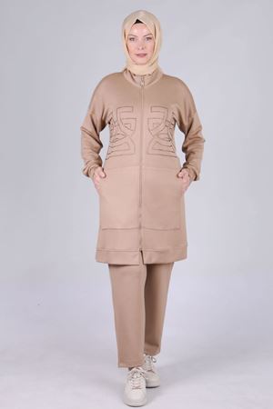 Büyük Beden Tesettür Oysho Kumaş Pantolonlu Takım 3536 Vzon