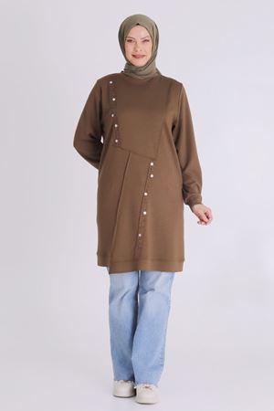 Büyük Beden Tesettür İşlemeli Tunik 2058 Vizon