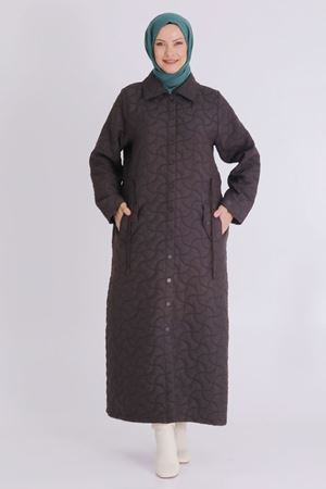 Büyük Beden Tesettür Çıtçıtlı Kapitone Ferace 2820 Acı Kahve