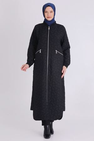 Büyük Beden Tesettür Kapitone Ferace 2821 Siyah