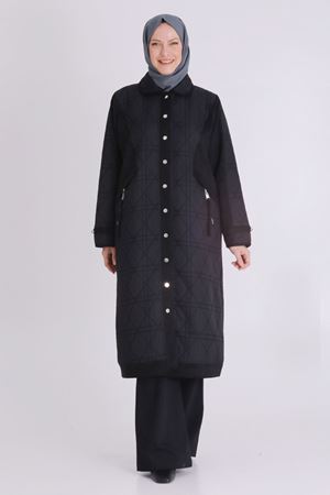 Büyük Beden Tesettür Kapitone Süet Kap 25133 Siyah