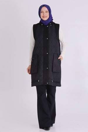 Büyük Beden Tesettür Kapitone Yelek 30013 Siyah