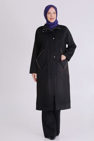 Büyük Beden Tesettür Süet Kap 25129 Siyah