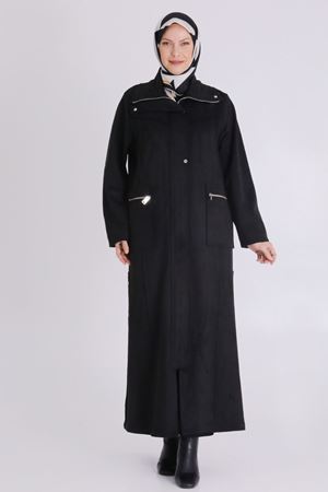 Büyük Beden Tesettür Süet Ferace 28075 Siyah