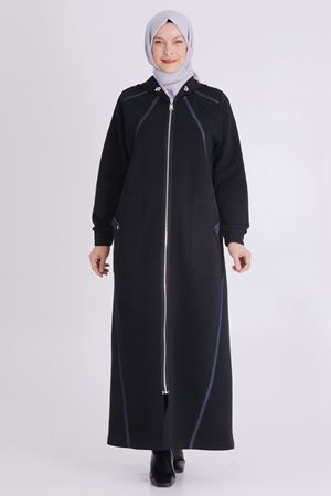 Büyük Beden Tesettür Üç İplik Ferace 2825 Siyah