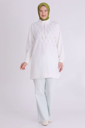 Büyük Beden Tesettür Tunik 2062 Ekru
