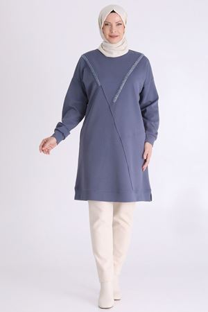 Büyük Beden Tesettür Tunik 20128 Duman Mavi