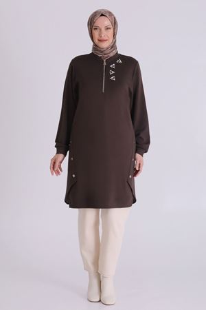 Büyük Beden Tesettür Tunik 2069 Kahve