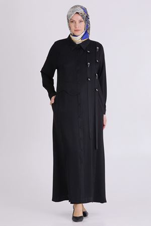Büyük Beden Tesettür Taşlı Ferace 28080 Siyah