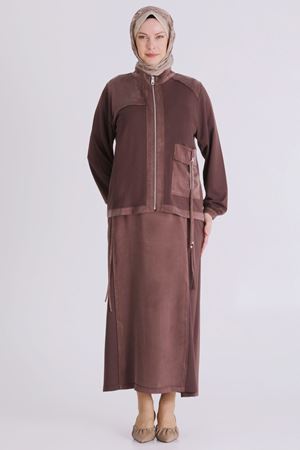 Büyük Beden Tesettür İkili Takım 40014 Kahve