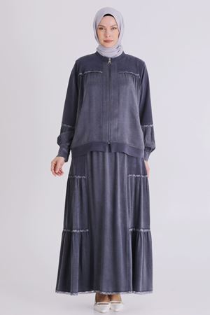Büyük Beden Tesettür Etekli Takım 38002 Lacivert
