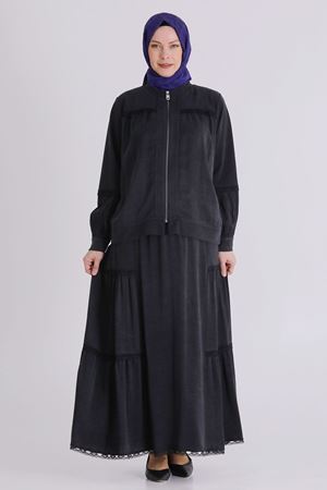 Büyük Beden Tesettür Etekli Takım 38002 Siyah