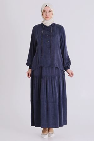 Büyük Beden Tesettür Etekli Takım 38003 Lacivert