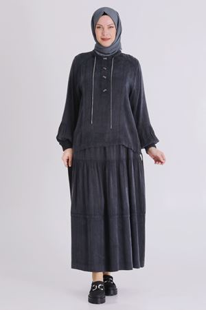 Büyük Beden Tesettür Etekli Takım 38003 Siyah
