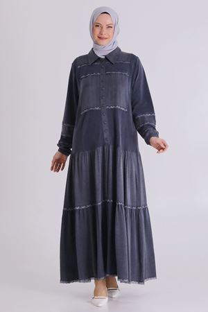 Büyük Beden Tesettür Elbise 75008 Lacivert