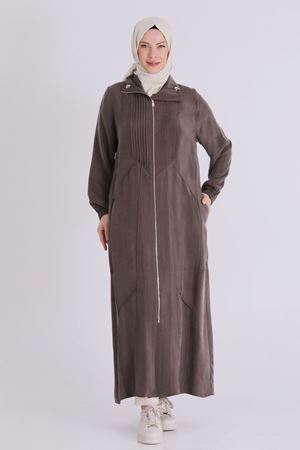 Büyük Beden Tesettür Cupro Ferace 28083 Koyu Vizon 