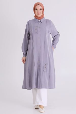 Büyük Beden Tesettür İşlemeli Tunik 2359 Gri