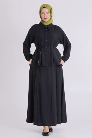 Büyük Beden Tesettür Etekli Takım 3801 Siyah
