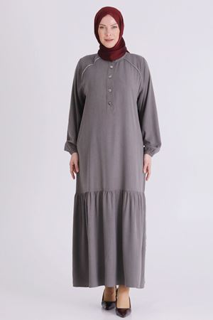 Büyük Beden Tesettür Elbise 7525 Duman Gri