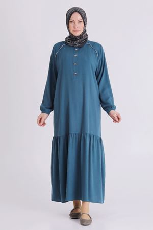Büyük Beden Tesettür Elbise 7525 Petrol