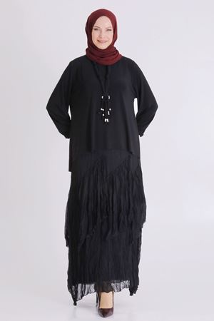 Büyük Beden Tesettür Etekli Takım 3802 Siyah